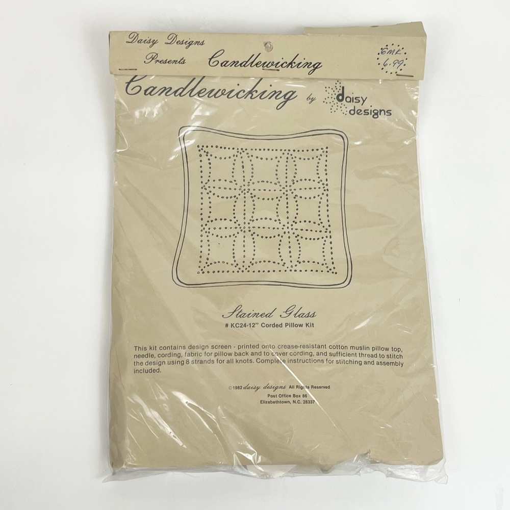 Vintage Candlewickery Needlecraft Embroidery Craft Stained Glass Pillow Case Kit